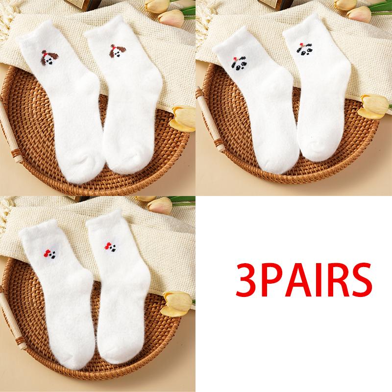Podzimní a zimní roztomilé zesílené plyšové ponožky Dámské Vyšívaný zvířecí potisk Teplé ponožky do půlky lýtek
