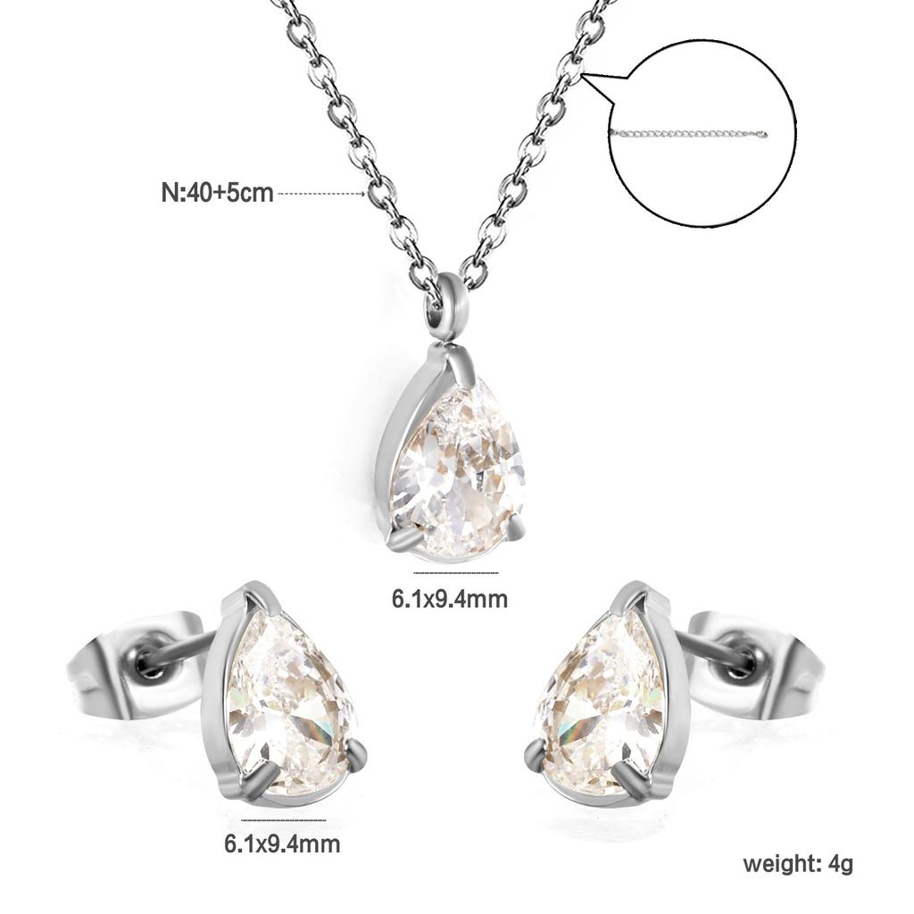 Square White Zircon Earrings And Necklace Set Classic Versatile Women's Jewelry Fade Resistant