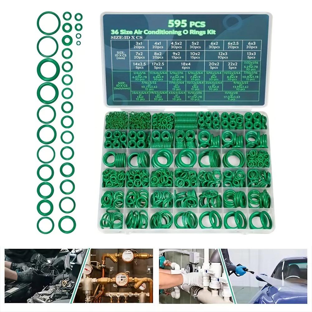 595pcs Silicone O-ring Set With Box, 36 Sizes Oil Heat Resistant Car Air Conditioning System Gasket Sealing Ring Gasket Pad
