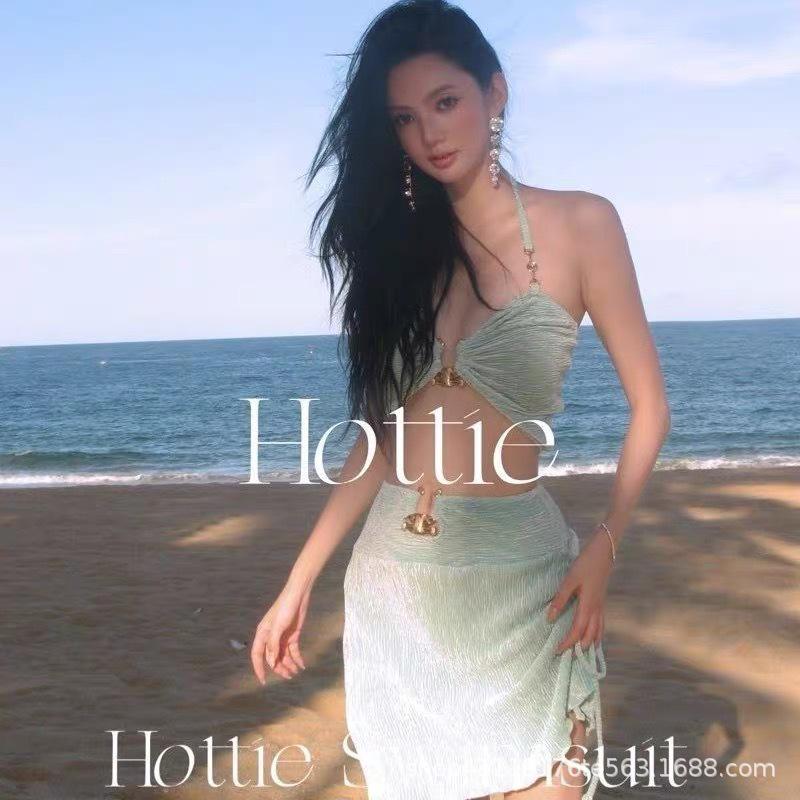 Korean Women's Three-Piece Slimming Bikini Set - Sexy, Belly-Covering Beachwear for Vacations.