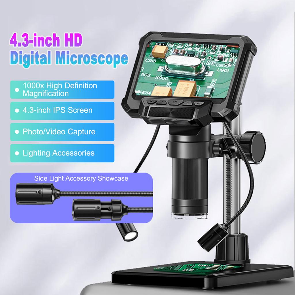 4.3 Digital Microscope, 1000X Magnification, 1080P HD Coin Microscope Magnifier with 10MP Camera, LCD Screen, 32GB TF