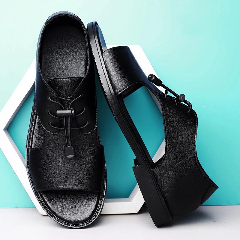FashionHandmade Male Dress Sandals Men Casual Genuine Leather Mens Summer Shoes Outdoor Flats for Men Punk Style Hollow Out Footwear