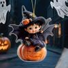 Car Mirror Hanging Decoration Cartoon Witch Cat/Kids 2D Flat Acrylic Pendant Halloween Car Rearview Mirror Ornament for Window Wall Auto Interior
