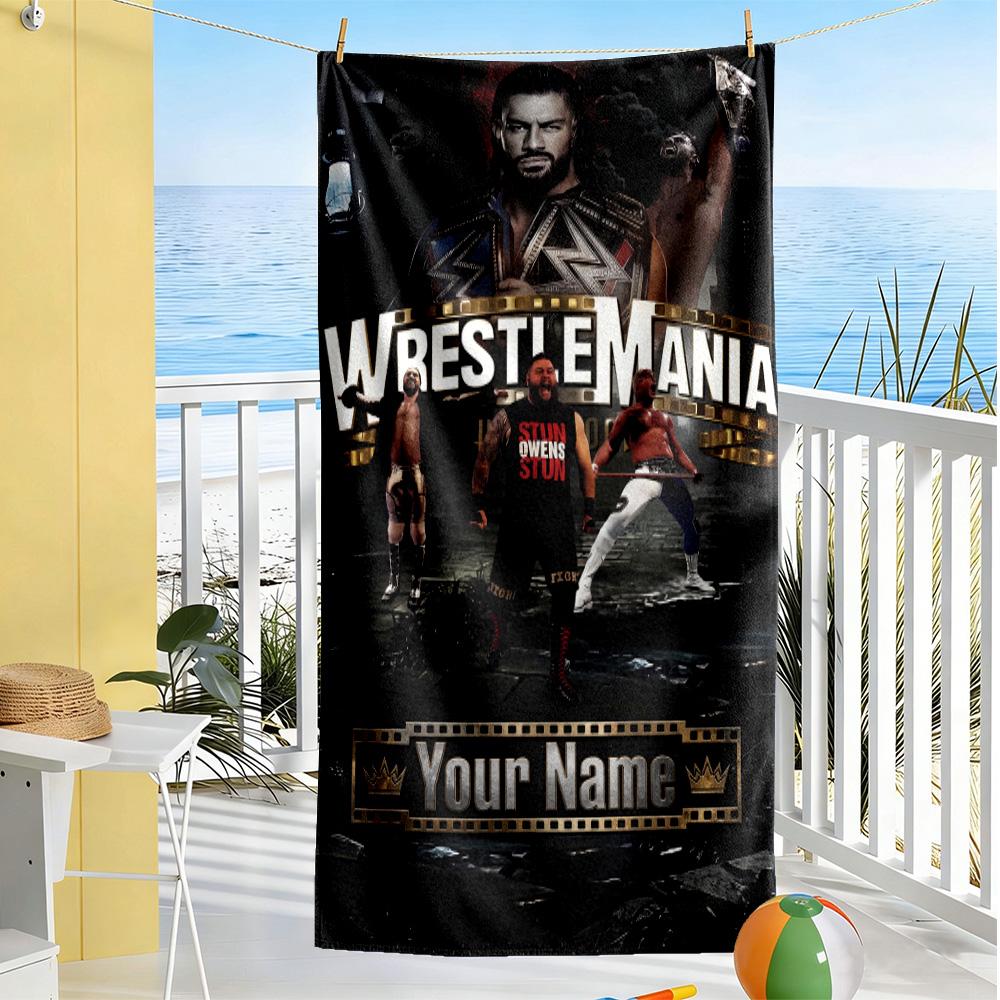 Wrestlemania Personalized Name Beach Towel Quick-Dry Soft Microfiber Perfect for Traveling Yoga Camping and Swimming