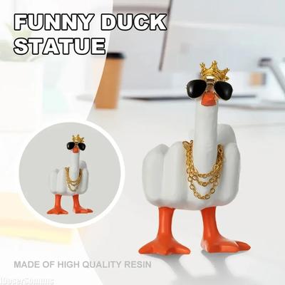 Small Duck Sculpture Resin Duck Decorative Figurine 7.5cm Tabletop Duck Ornament for Home Garden Desk Decoration Middle Finger
