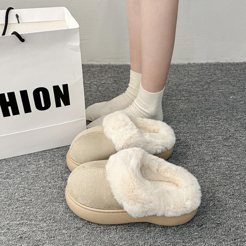 Women's Premium Textured Plush Slippers - Warm Winter Thick Bottom Heightened Home Slippers Casual Walking Indoor Shoes Snow Cotton Slippers
