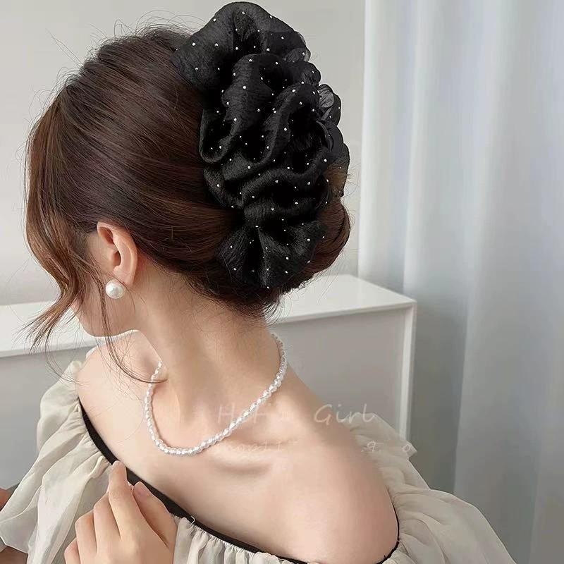 Korean Polka Dot Bow Claw Hair Clip - High-End Cloud Bubble Design for Women