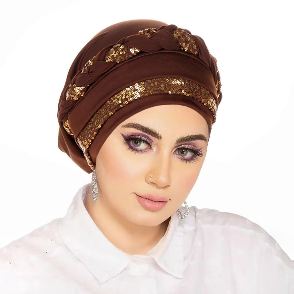 Casual Polyester Knit Headscarf Hat With Embroidered Braid For Autumn Wear