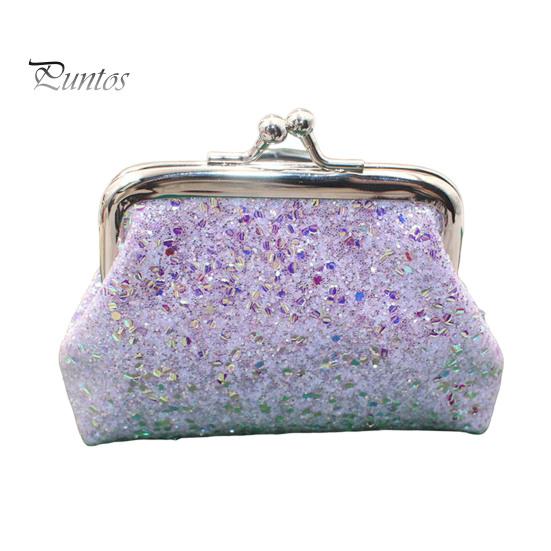 Coin Purse Sequined Pouch, Women Glitter Mini Change Holder with Kiss Lock Closure for Coins Cash Jewelry Small Wallet фиолетовый