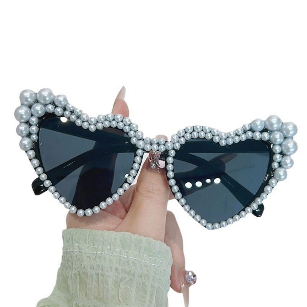 Pearl Frame Imitation Pearl Sunglasses UV400 Protection Heart-shaped Goggle  Women