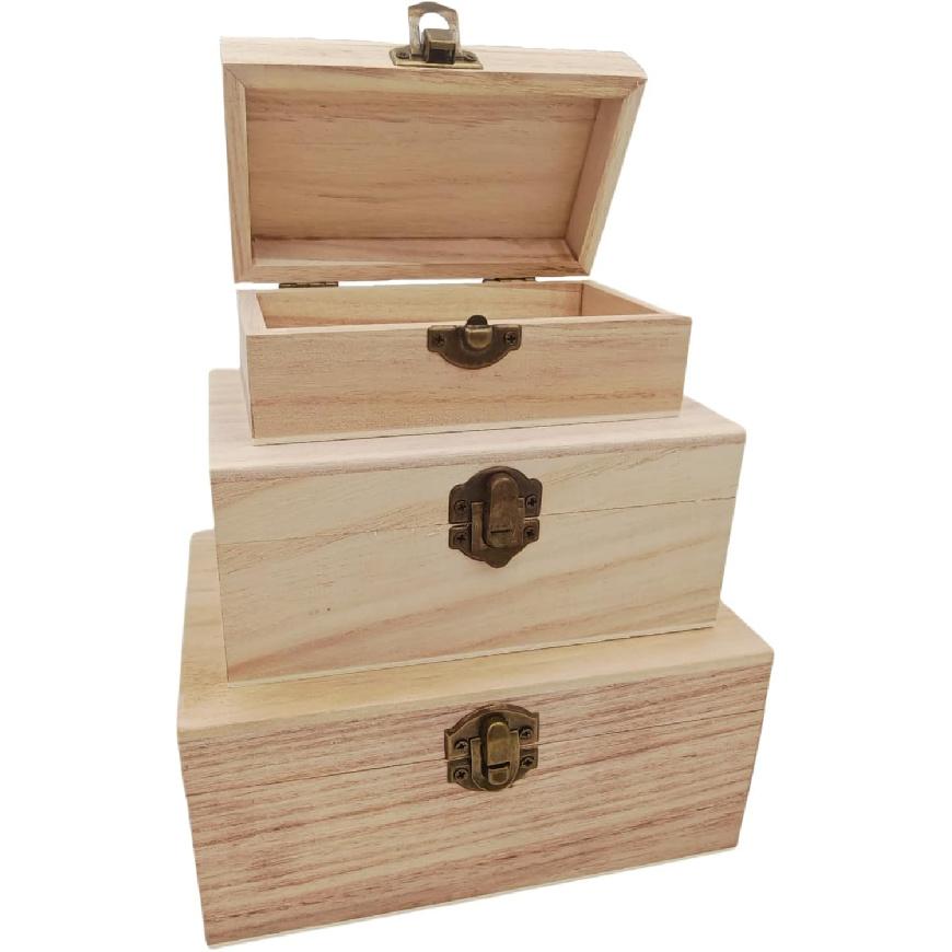 2 Pack Plain Unfinished Wooden Box, Hexagon Unpainted Wooden Jewellry Box DIY Storage Chest Treasure Case for Home Table Decoration