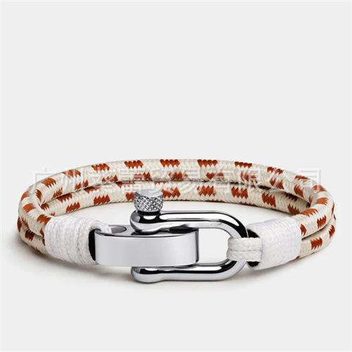 Nautical Double Strand Color Rope Bracelet Men'S Stainless Steel U-Buckle Adjustable Bracelet