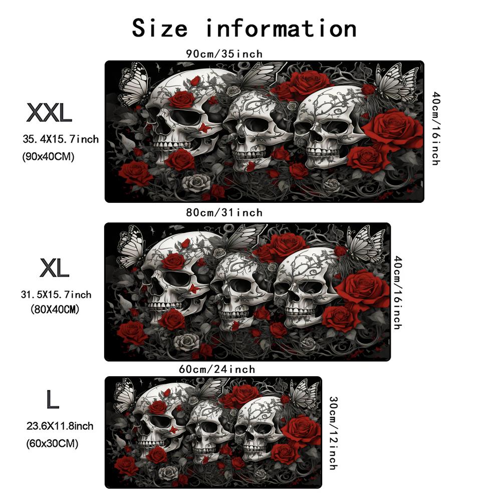 Halloween Skull Floral Mouse Pad XXL Large Anti-Slip Rubber Esport Gaming MousePad Durable Seam Edge Office Gamer Long Desk Mat