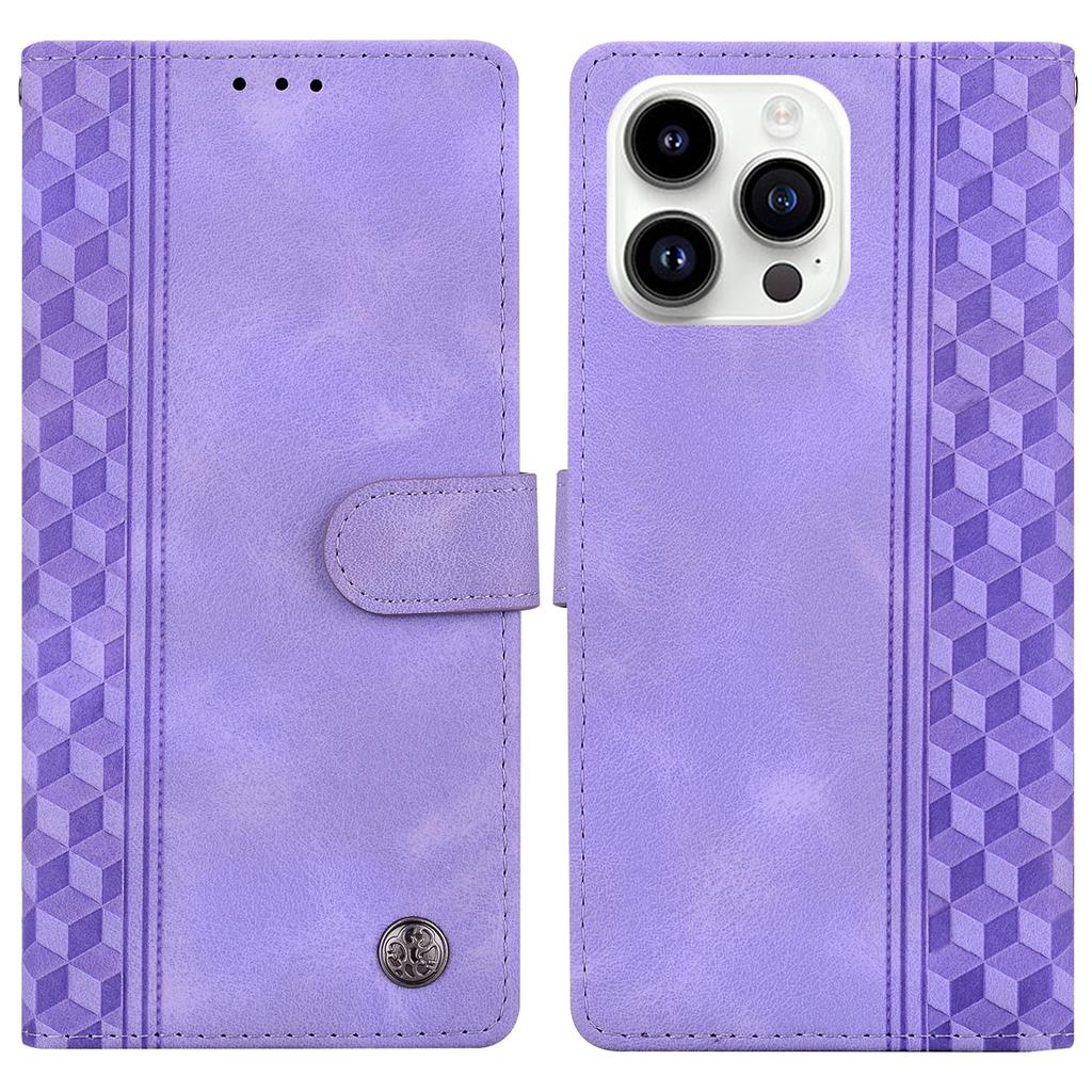 For iPhone 16 Pro Max Leather Case Imprinted Checkered Pattern Wallet Stand Flip Phone Cover