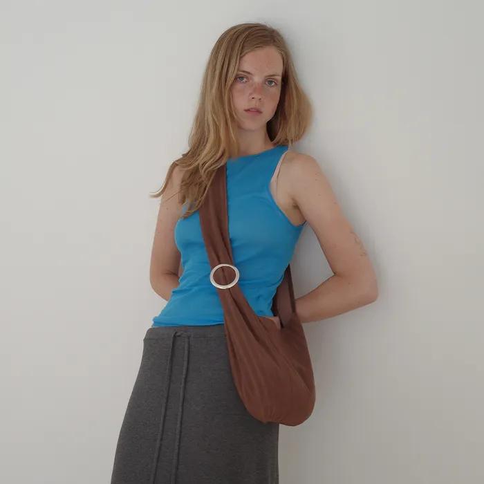 Buckle Stripe Bag (Brown)
