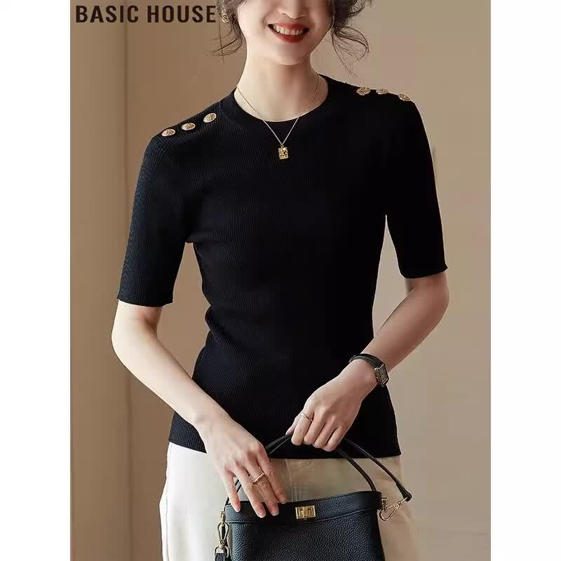 Basic House Women's Lyocell Ice Silk Round Neck T-Shirt
