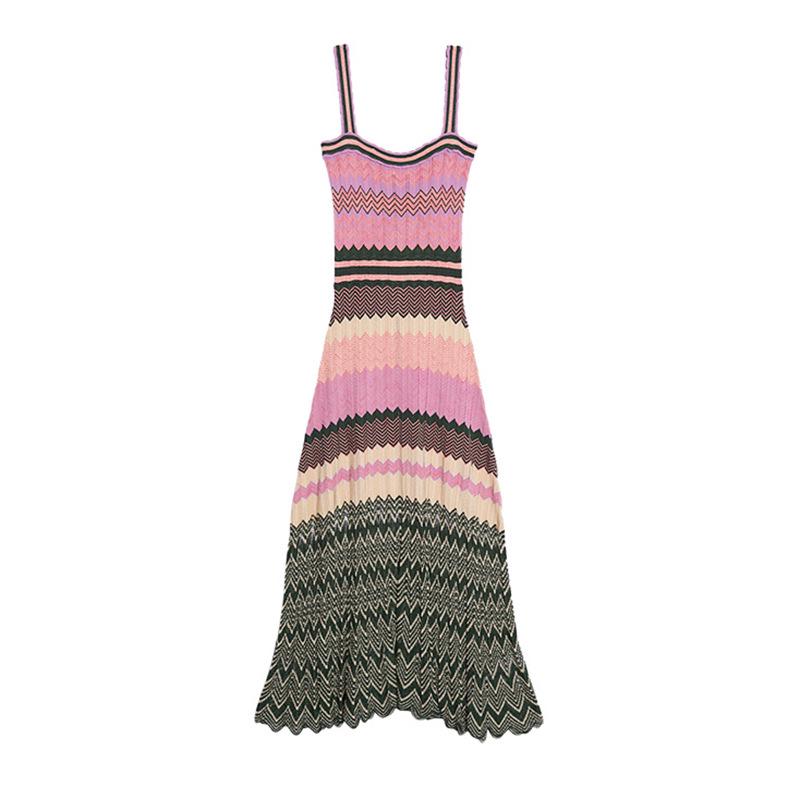 French S 2020 Women s Colorful Striped Knit Camisole Slim Dress, Spring/Summer Collection 20076 L
