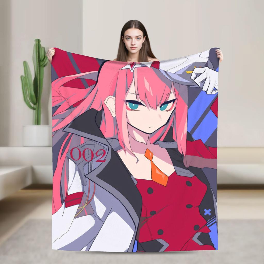 Zero Two 002 DARLING In The FRANXX Fuzzy Blankets Sexy Girl Creative Throw Blanket for Home 125*100cm Lightweight