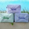 Personalized Seersucker Embroidered Striped Makeup Bag for Travel & Toiletries