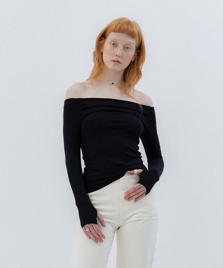 MODERNABLE Off-Shoulder Basic T-Shirt - Black