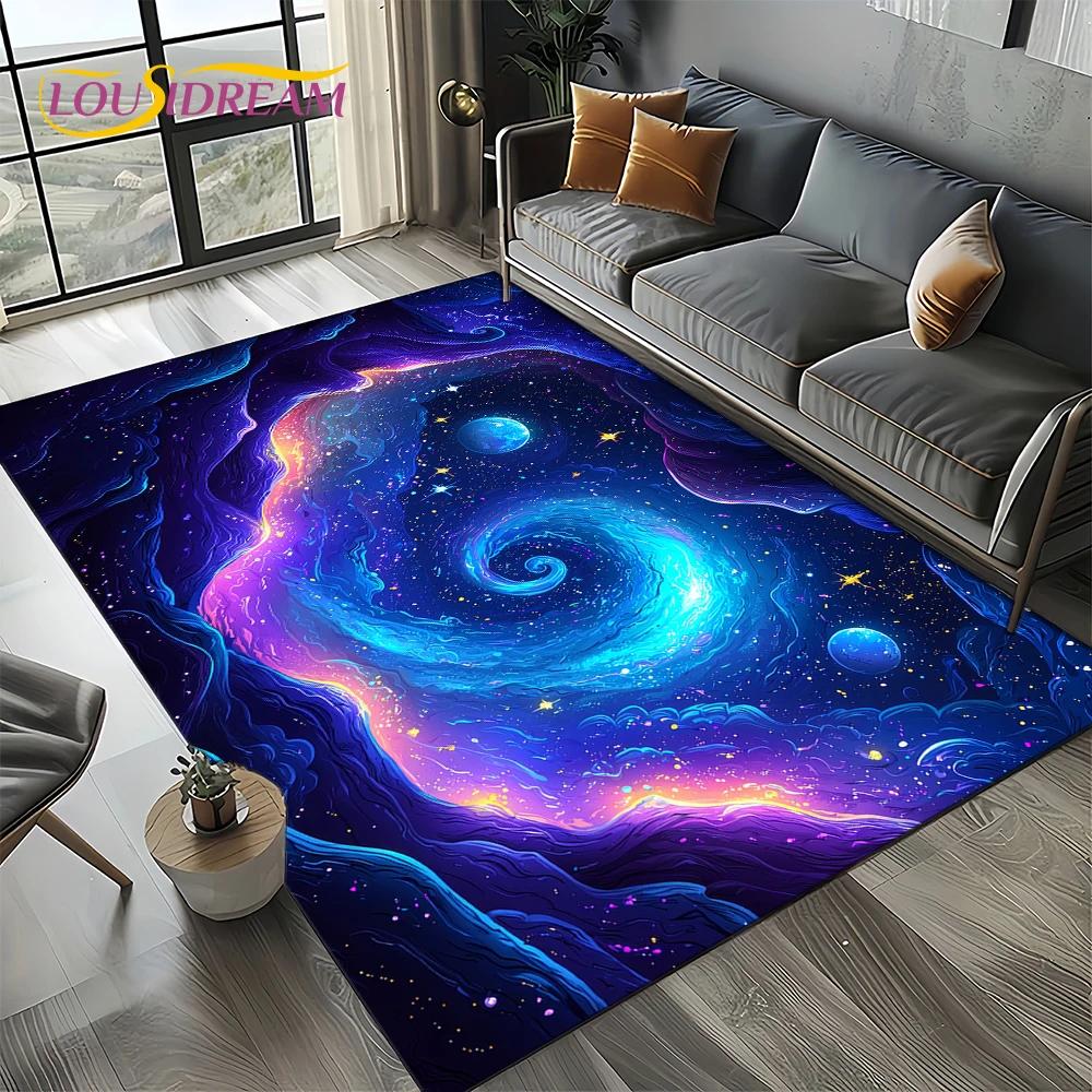 Universe Space Stars Black Hole Galaxy Earth Milky Way Carpet Rug for Living Room Bedroom Sofa Decoration,Non-slip Floor Mat