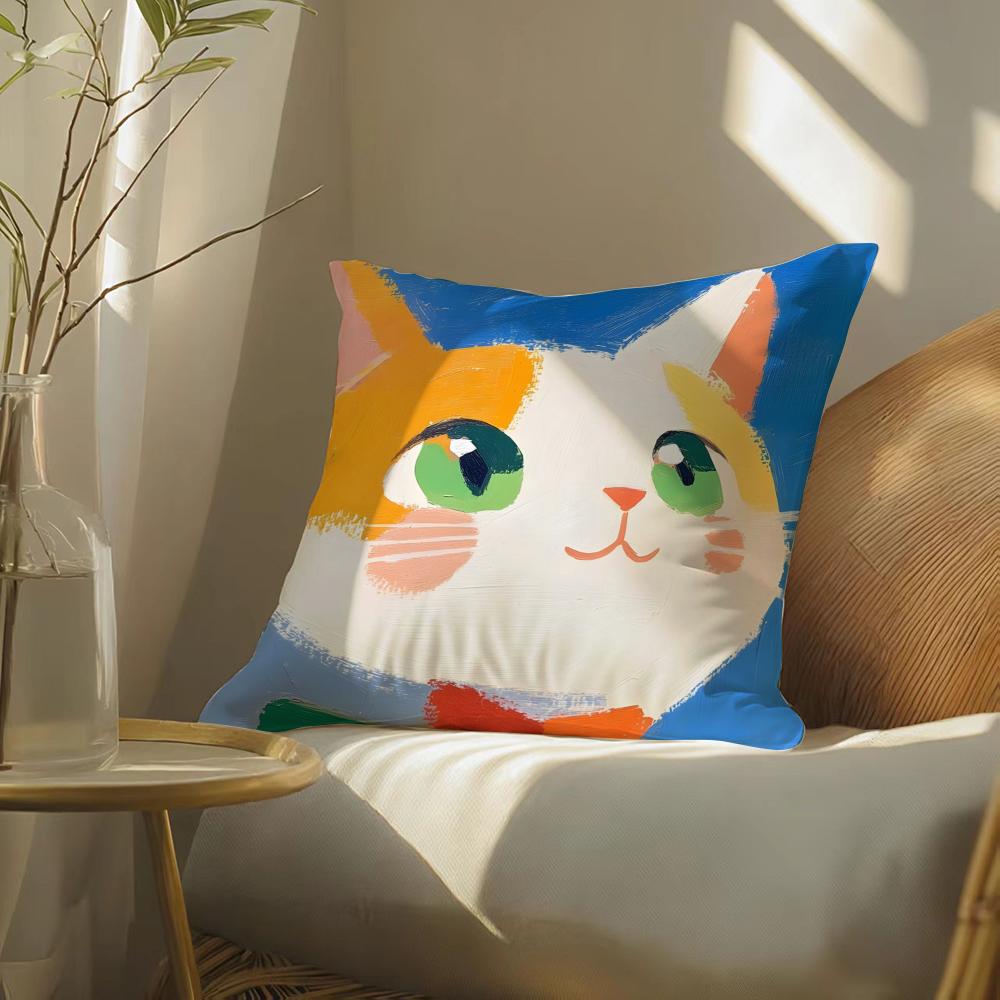 Cute Cartoon Cat Patterns Pillow Case Double-Sided Plush Sofa Cushion Covers Organic Breathable Invisible Zipper