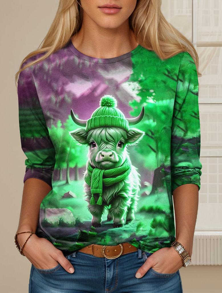 New Women's T Shirt 3D Print Kawaii Animal Graphics Long Sleeve Funny Crew Neck Regular Fit Spring/Fall Thin Style Sweatshirt