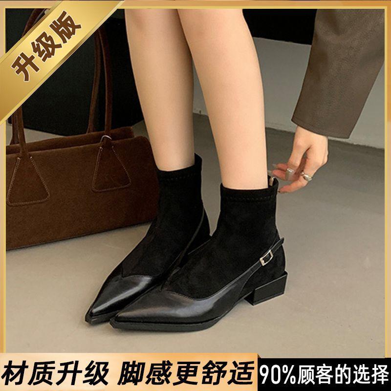 Pointed boots short boots women's 2025 autumn and winter new women's boots niche design Martin boots thick heel short boots thin boots