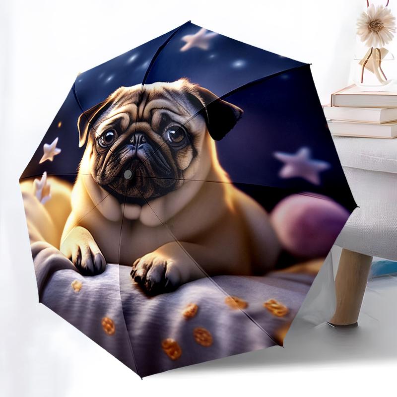 

Cartoon Pug Dog Umbrella Automatic Open/close, Sturdy Iron Frame & 8-Rib Structure, Umbrella for Women & Men, Christmas Gifts