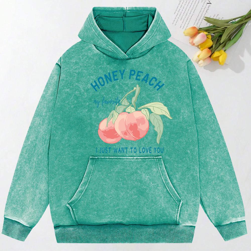 Honey Peach I Just Want To Love You Illustration  Print Snow Wash Hoodie Female Streetwear Fashion Hoodie Cotton  Hoody