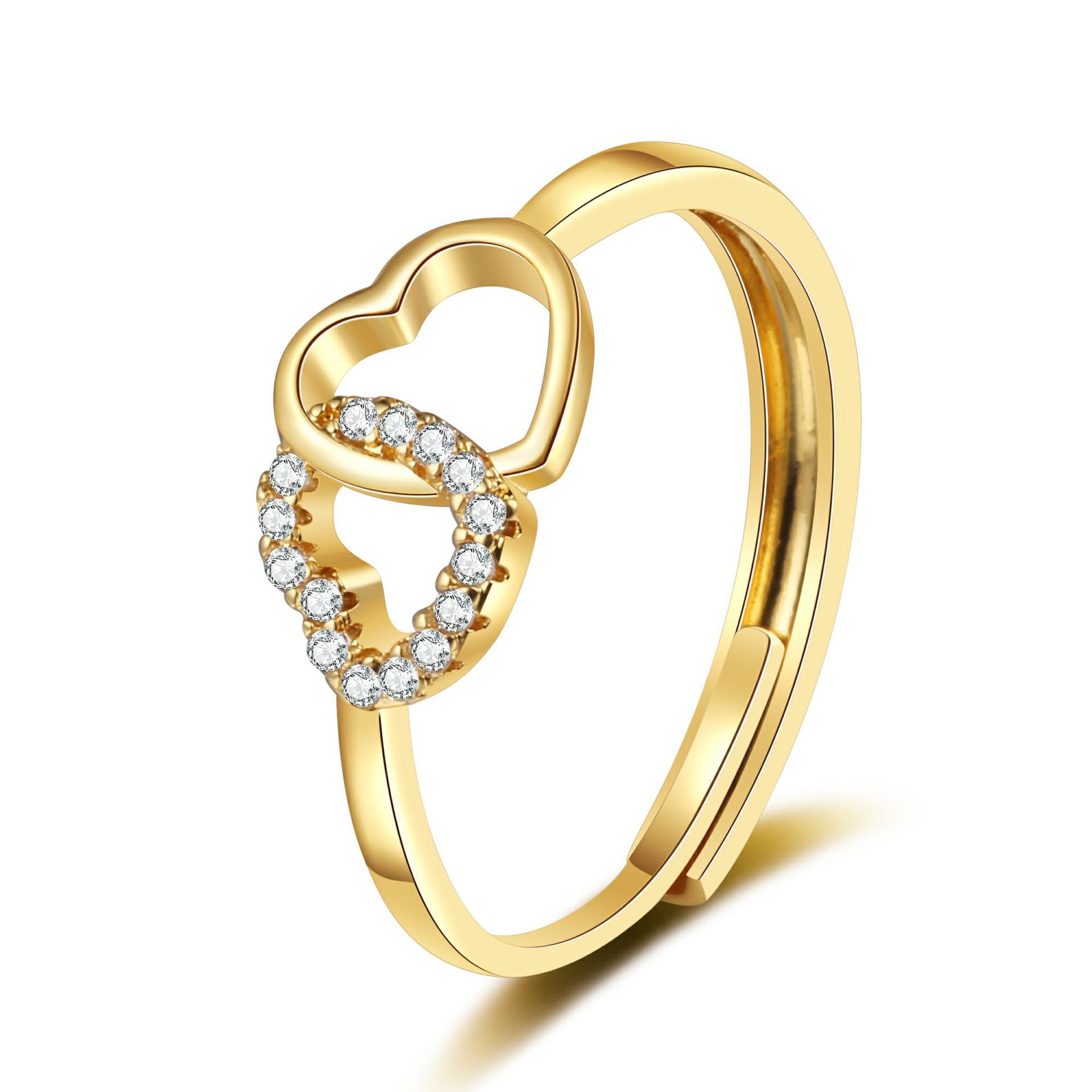 2026 Double Heart Ring Female Simple Girl Heart Micro Diamond Index Finger Ring Light Luxury Love Jewelry Resizable