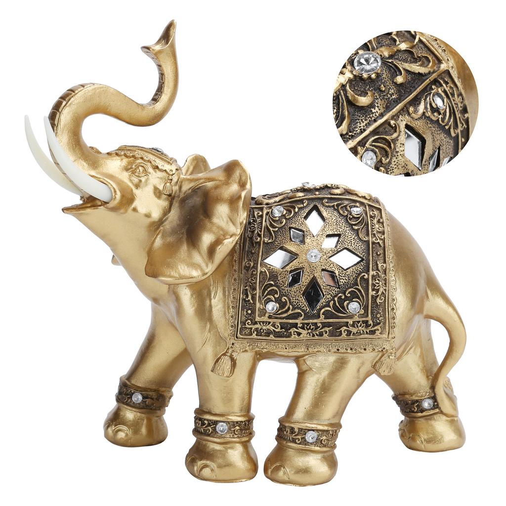 Gyllene Elefant Staty Figur Skulptur Dekoration Hem Bar Kontor Hantverk Dekor Gåva