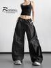 Women's Black Wide-Leg Paratrooper Pants - 2026 Spring Casual Outdoor Fashion