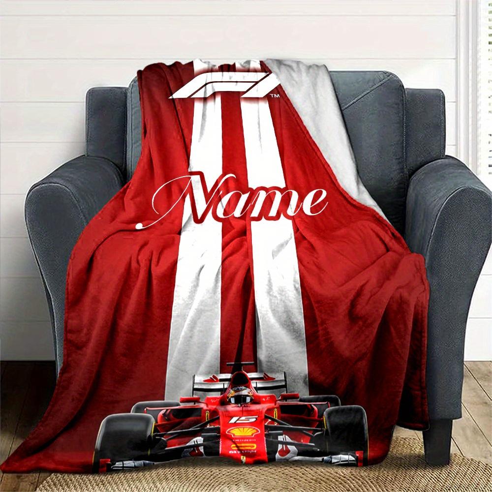 F1 Formula One Race Car Red Background Customized Your Name Blanket Lightweight And Comfortable Warm Blanket Suitable For Bed Home Chair Office Sofa