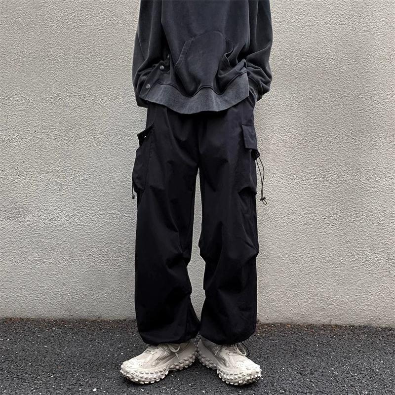 American Retro Workwear Casual Pants Men's High Street Couple Loose Functional Style Drawstring Tied Foot Long Pants