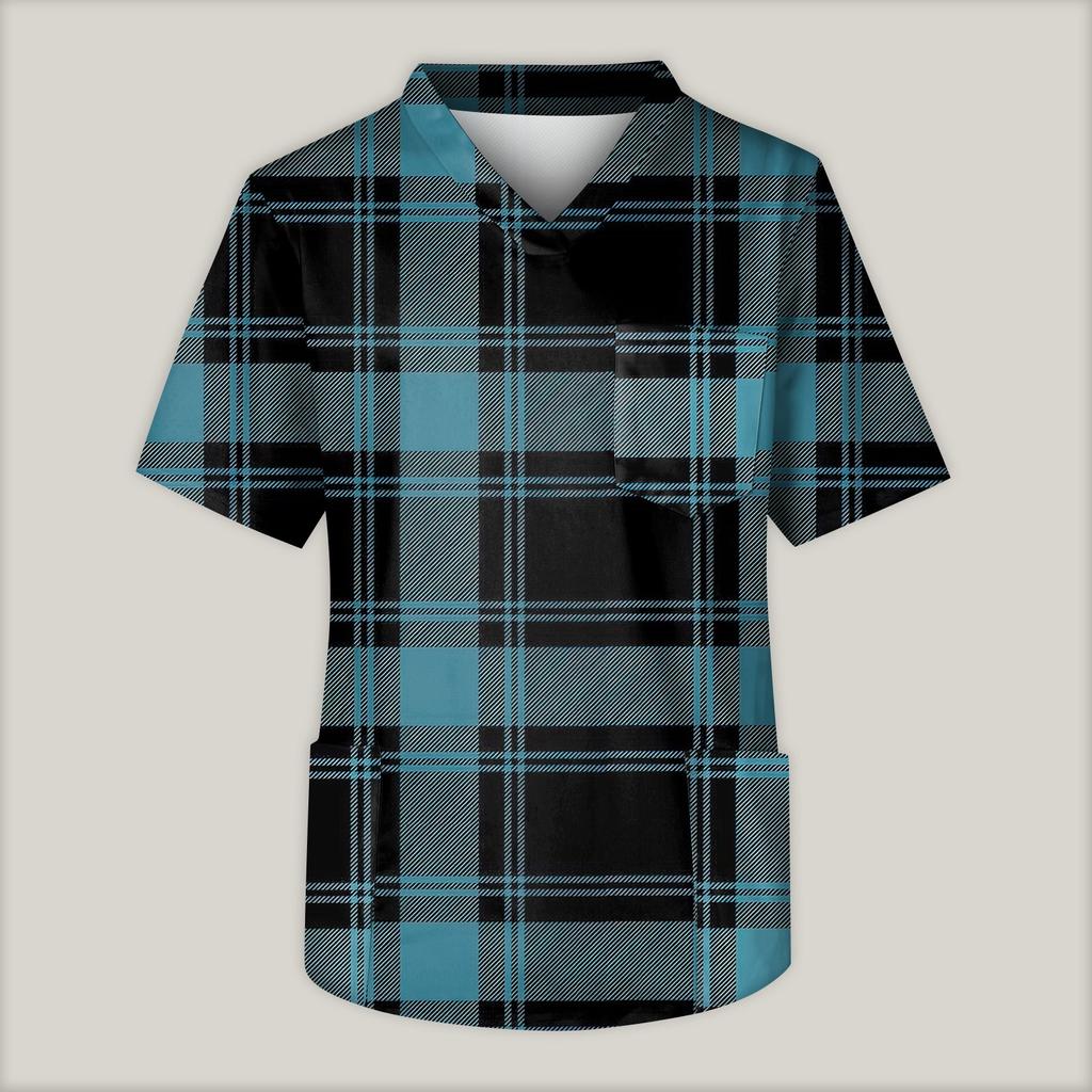 Men's Printing Short Sleeve V-neck Working Blouse Chest Pocket Carer Top