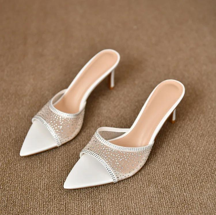 7.5cm Square Toe Fish Mouth Heel Sandals Square Toe Slippers Sexy Temperament Women Open-Toe Sandals  35-42
