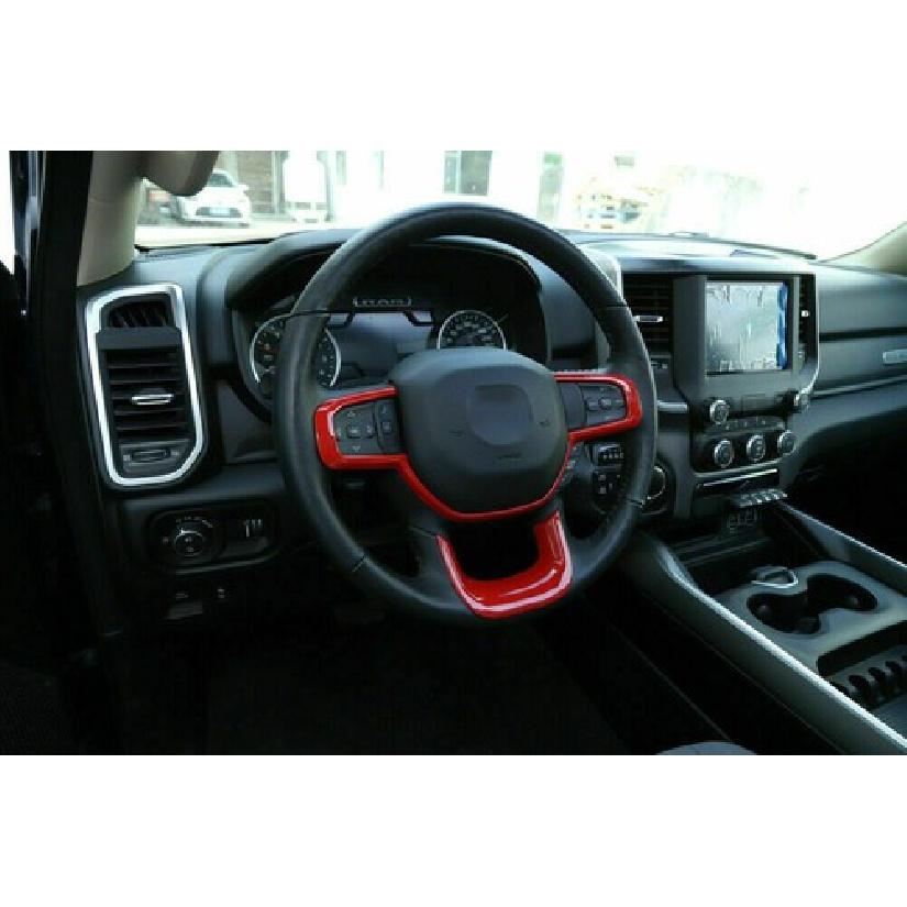 Interior Center Console Steering Wheel Cover Trim For Dodge Ram 1500 2018-20 Red