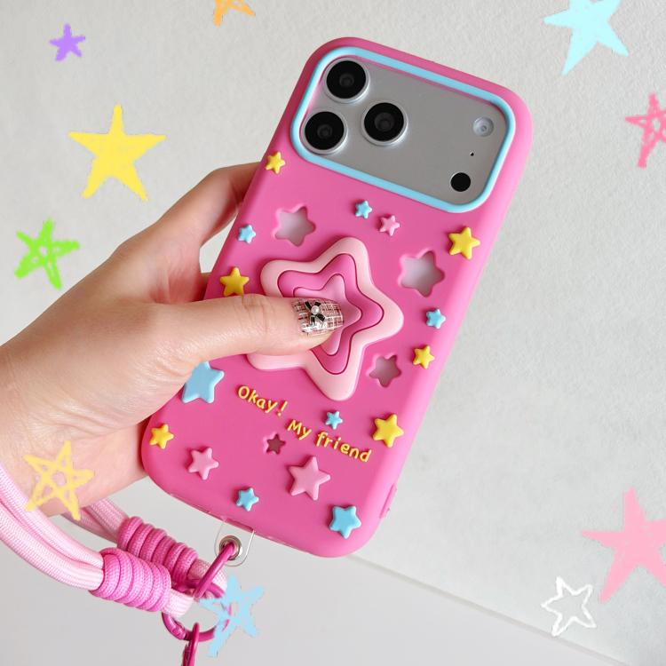 Hollow Pressable Star Silicone Phone Case with Lanyard, Stress Relief Soft Protective Cover