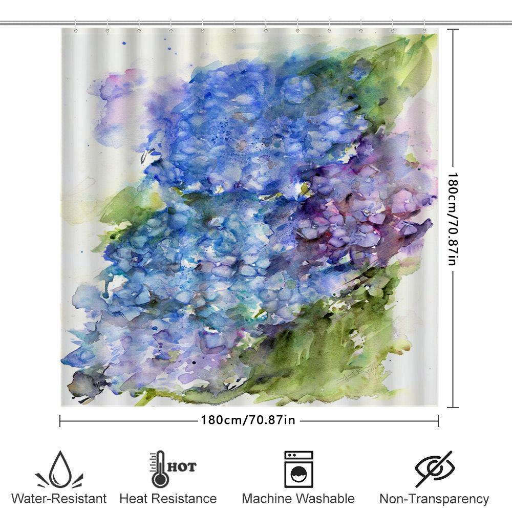 Watercolor Blue Hydrangea Shower Curtain For Bathroom Decor Extra Long Size 72X84In Customizable With Your Design