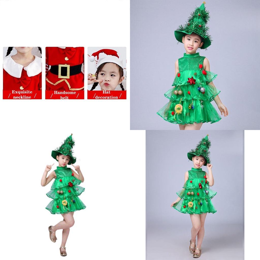 Delightful Christmas Tree Costumes For Girls Stylish Kids Outfit With Adorable Hat