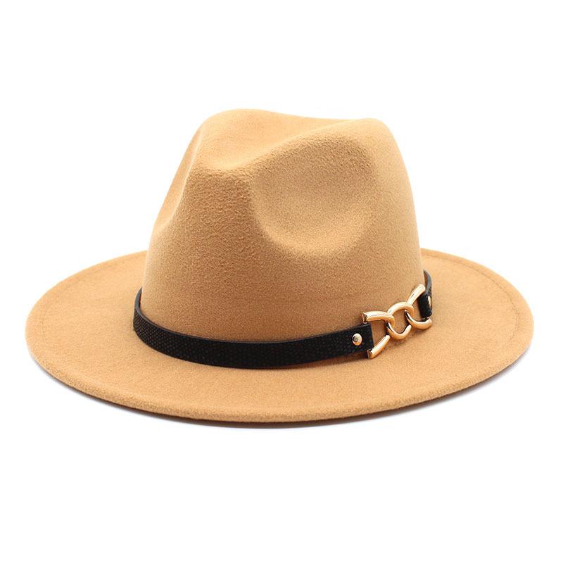 Big Brim Brown Belt British Retro Felt Hat Western Denim Woolen Tibetan Hat Jazz Hat