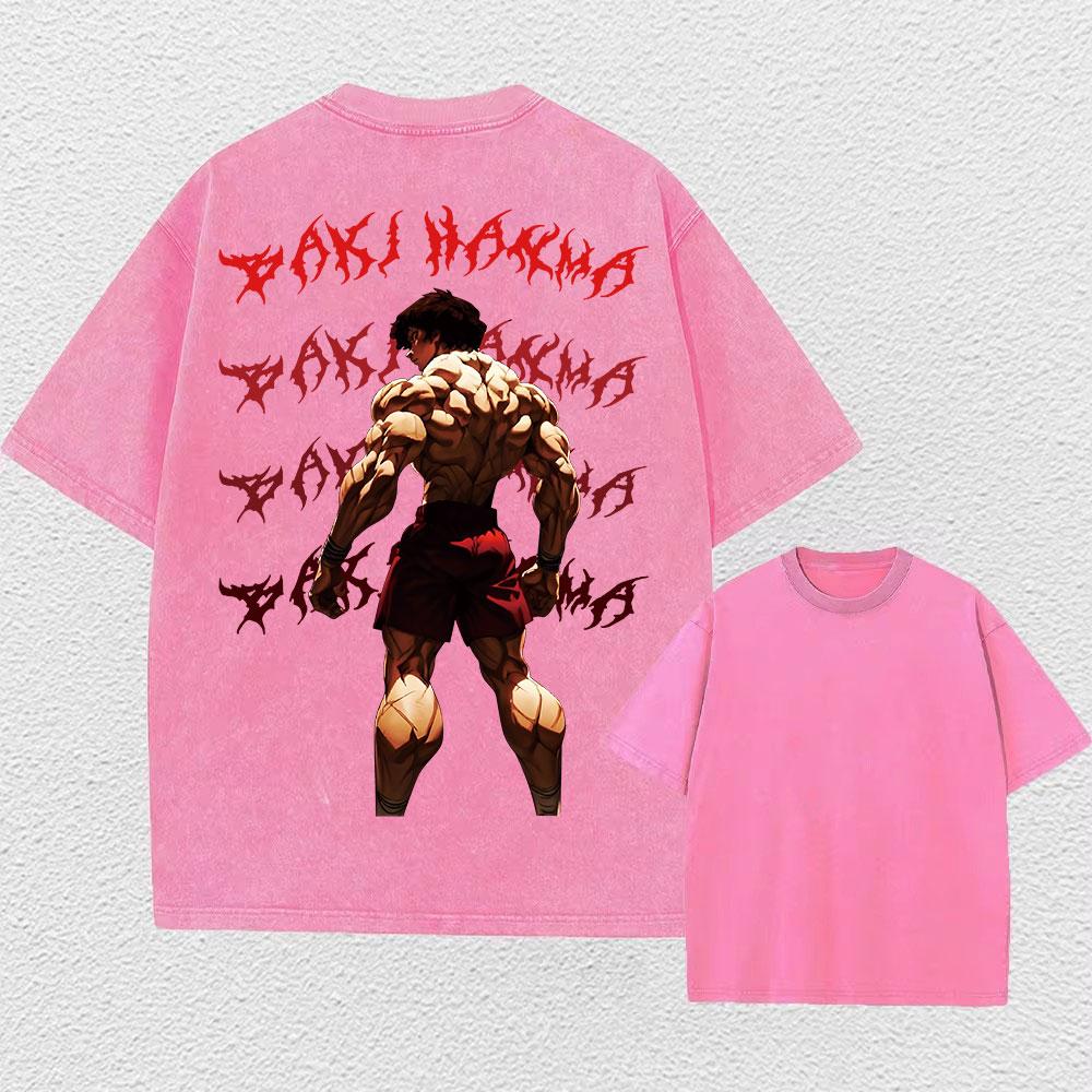 

Anime Baki Hama Printed Washed T Shirt Men 100% Cotton Retro Harajuku Vintage Y2k Hip Pop Street Style Tees Summer Unisex M