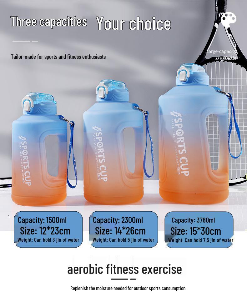 Large Capacity Frosted Sports Water Bottle with Straw - Temperature Resistant Portable Travel Cup for Men