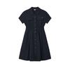 White Simple Casual Daily Comfortable Waist-Defined Button Solid Color Versatile Short Sleeve Dress Women Dresses Legendary-Blue F11W523301FNV