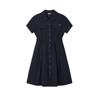 White Simple Casual Daily Comfortable Waist-Defined Button Solid Color Versatile Short Sleeve Dress Women Dresses Legendary-Blue F11W523301FNV