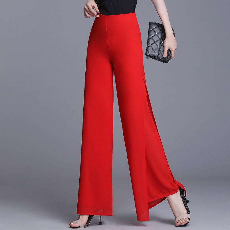 Double-layer Chiffon Wide-leg Pants, Women's Pants, High-waisted Swing-leg Pants, Split Skirt Pants, Dance Pants, Casual Pants, Long Pants