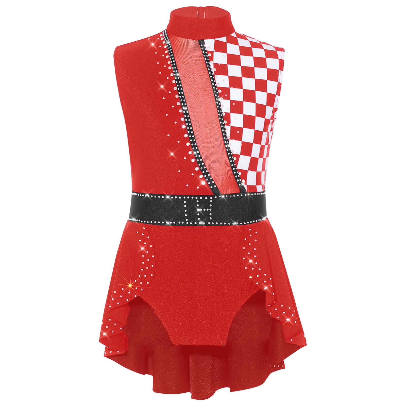 Childs Clown Costume for Girls Circus Jumpsuit Plaid Ruffled Overlay Dance Leotard Bodysuits Halloween Stage Performance Costume 6