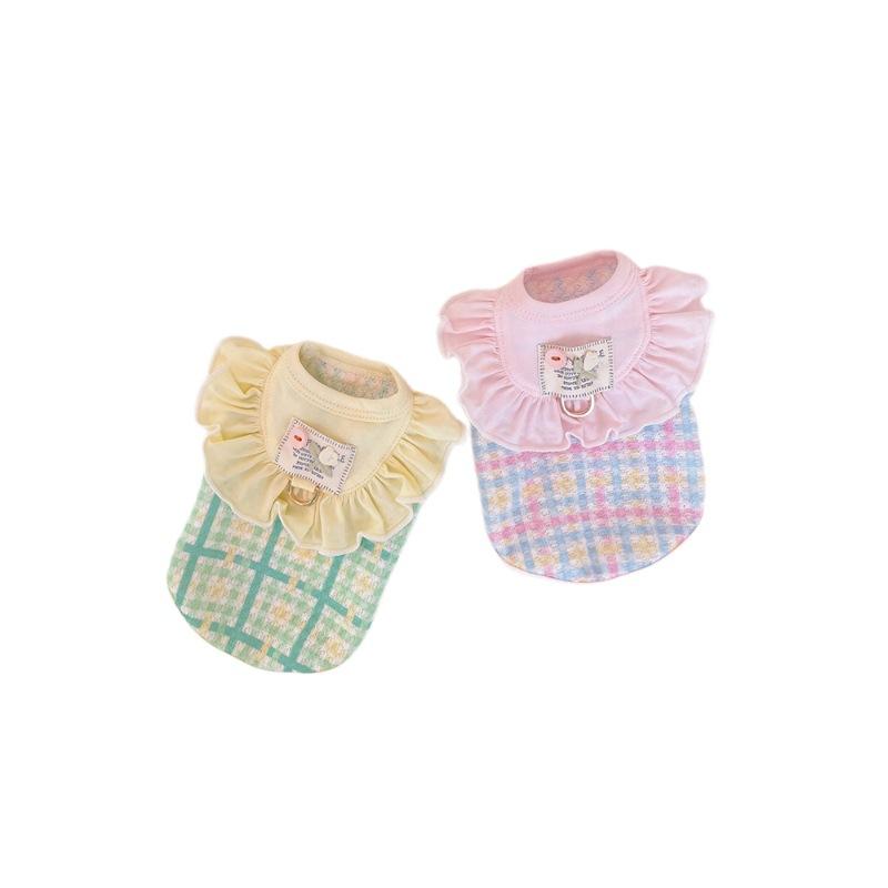 Pet Spring and Autumn Checkered Tank Top Yorkshire Elastic Teddy Coat Puppy Clothes Dog Clothes for Small Dogs