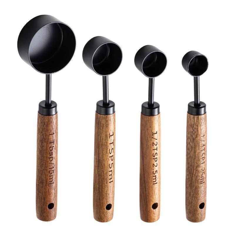 8-Piece Stainless Steel & Walnut Measuring Spoon and Cup Set for Baking and Coffee